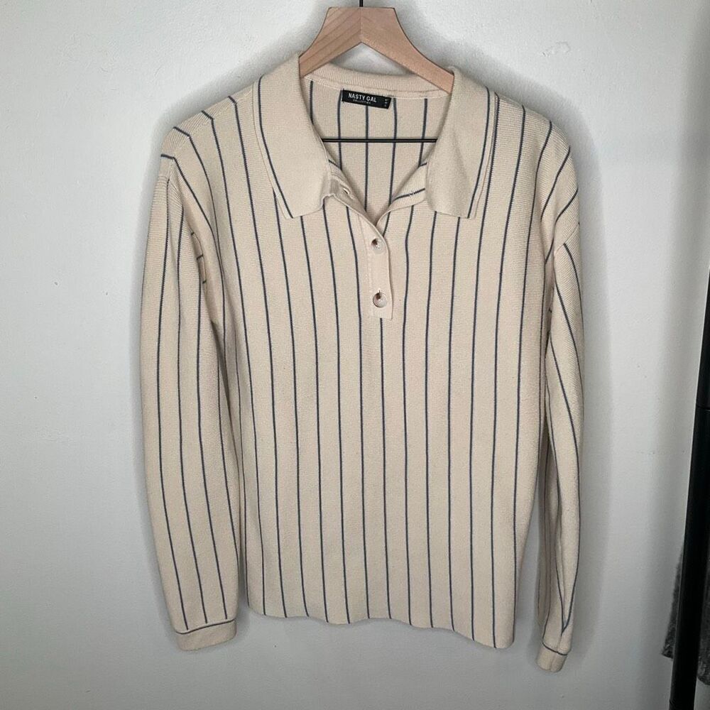 Nasty Gal Pinstripe Collared Sweater